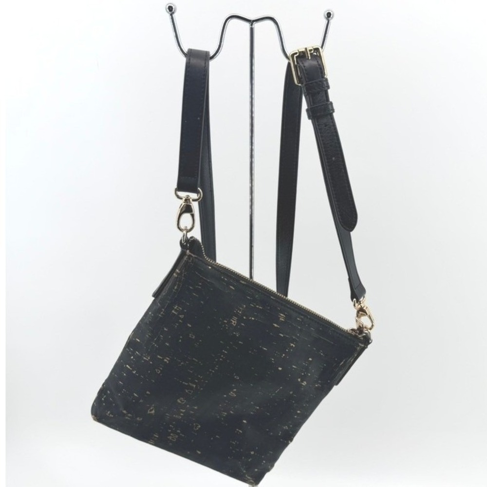 Queork Lafayette Square Crossbody Bag Black w/Gold Flecks Cork Rare Fleur-De-Lis
